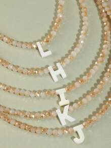 1 chiếc dây chuyền mặt chữ kiểu Âu & Mỹ với chuỗi hạt pha lê, mặt dây chuyền chữ sáng bóng và tinh tế, dây chuyền thép không gỉ, quà tặng cho phụ nữ, thích hợp cho Lễ Tạ ơn và Giáng sinh. - Nhiều màu - Xem 5