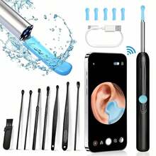 1pcs Smart Visual Ear Scoop Family Set, Ear Wax Removal Camera, Ear Cleaner HD Camera, Ear Cleaning Kit With 8pcs Ear Set, Wireless WiFi Otoscope With 6 Lights, Rechargeable Earwax Removal Tool Kit - Black - View 2
