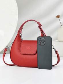 One Red Autumn/Winter New Style Fashionable Women's Simple Shoulder Bag, Zipper Closure, Solid Color PU Crescent Bag For Women's Shoulder And Handbag.
