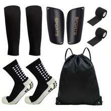 5 件套足球装备套装（包括 1 双腿套、1 双腿套、2 个护胫、2 个自粘运动绷带、1 个收纳袋），适用于足球、篮球、排球、自行车等运动。