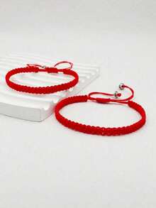 1 Set Handmade Woven Couple Red Bracelet, Christmas & New Year Gift, Adjustable For Boyfriend & Girlfriend - Woven Bracelet - View 3