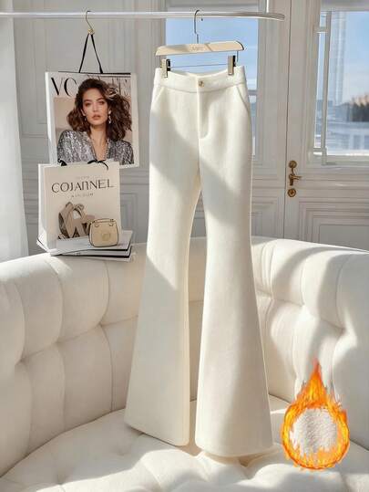 Women's Fashionable Casual High-Quality Solid Color Soft Stretchy Flare Long Pants, Versatile For Commuting, Essential For Spring & Autumn, Suitable For Daily Wear, Dates, Vacations, Birthday Parties, Back-To-School Parties, Singles' Parties, Travels, And Spring/Autumn Occasions.