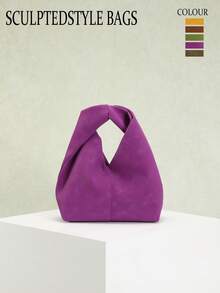 1pc Sculptedstyle Bags Autumn/Winter New Vintage Maillard Brown Velvet-Like PU Handbag, Minimalist Style Women's Tote Bag, Suitable For Commuting With Windbreaker Outfit , Purple - Purple - View 8