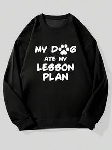 Sudadera divertida para hombre "Mi perro se comió mi plan de lecciones" - Sudadera negra casual de cuello redondo con diseño de huella de pata, corte holgado, mangas largas, perfecta para ropa casual, ropa cómoda para el día a día| Sudadera gráfica divertida| Sudadera de tela elástica - Blanco - Ver 6