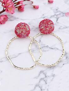 sehuoran 1对圆形金属彩色水晶水滴耳环，高品质水钻首饰配饰，女士批发耳环，波西米亚风水滴耳环，黑色夸张耳环 - Style 1 - 查看 4