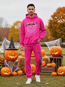NEW Hip Hop Spider Hoodies Set Y2k Hoodie ,Tracksuit Pullover Sweatshirt And Trousers For Men Or Women Matching Hoodies For Couples Casual Unisex - 粉色 - 查看 3