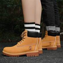 Men's High-Top Yellow Boots, High-Quality Men's Shoes, Fashionable Outdoor Sports Shoes, Men's Lace-Up Durable Ankle Boots, Couples Motorcycle Boots - Yellow - View 4