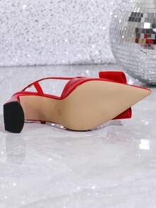 Women's Shiny Bowknot Stiletto High Heel Shoes, Red, 2025 New Arrival,Red Heels