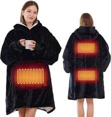 Wearable Heated Blanket Hoodie, USB Heated Oversized Hooded Blanket Adult 3 Heat Settings, Overheat Cozy Warm Heated Hoodie Blanket Sweatshirt Women With Sleeves & Pocket - Black - View 1