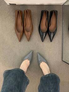 Giày cao gót mũi nhọn kiểu Pháp thanh lịch, họa tiết da rắn, thích hợp cho công sở và các buổi tối, mùa xuân/thu, gót nhọn. - Xám - Xem 5