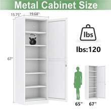67 Inch High Metal Storage Cabinet With Lock Snack Storage Cabinet, Suitable For Tool Filing Cabinets In Bedrooms, Gyms, Home Offices, Entrances, And Corridors - 白色 - 查看 3