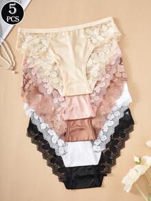 5 Packs Lace Patchwork French Lace Style Women's Briefs - Multicolor - View 6