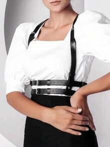 Läderbröstsele för kvinnor Läderkroppssele Goth bröstsele Kvinna Ravekostymbälte Damsele Läder - Svart - Visa 10