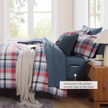 King Comforter Set, Classic Red Black Plaid-Piece Bedding Set, Farmhouse Lightweight All-Season Bed In A Bag With Sheets, Pillowcases & Shams, Home Decor - 海軍紅 - 查看 4