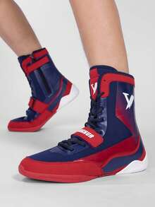 TACHUAN Professional Wrestling Shoes, Men's High-Top Combat Boxing Shoes, Training Shoes, Kickboxing Boots, Fitness Martial Arts Shoes - Blue - View 6