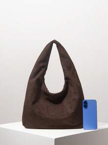 Ladies Tote Bags, Shoulder Bag, Brown Purse, Suede Bag, Vintage Bag, Work Bag For Women, Gifts For Women, Elegant Women's Wallet, Suitable For Daily Use, Shopping, Commuting, Outings, Multifunctional, Autumn & Winter - Chocolate Brown - View 3