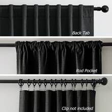 4pcs Burlap Linen Blackout Curtains For Living Room/Bedroom, Back Tab Faux Linen Textured 100% Blackout Drapes, Thermal Insulated Privacy Protection Farmhouse Window Curtains - 黑色 - 查看 5