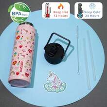 BJPKPK Botella de agua aislada con tapa de popote, , acero inoxidable 18/8, a prueba de fugas, Frío las 24 horas, Caliente 12 horas, Termo, botella de agua(22 onzas unicornio.) - Multicolor - Ver 4
