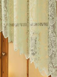 1pc Premium Lace Ruffle Sheer Curtain Panel, Elegant Design With Flower Trim Small Window Valance - Green - View 4