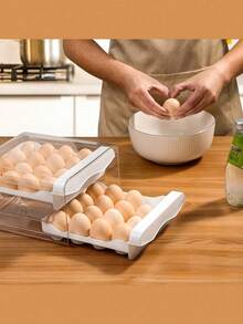 1pc Double-Layer Drawer Style Egg Storage Rack, Transparent Plastic Refrigerator Egg Holder, Drawer Style Kitchen Double-Layer Refrigerator Storage Box, Stackable PET Egg Storage Set, Stackable, Egg Storage Tray, Double-Layer Design For Larger Capacity, Transparent Plastic Egg Rack, Suitable For Refrigerator, Countertop, Cabinet, Easter Gift - Multicolor - View 7