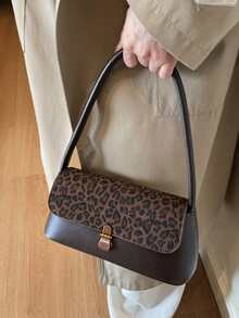 1 Túi đeo vai nắp gập bằng da PU họa tiết da báo thời trang BEIKAMU, Túi đeo nách đa năng cổ điển, Thích hợp cho đi học, đi làm, mua sắm, đi dạo, sử dụng hàng ngày - Cà phê - Xem 5