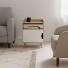 KIWI White, Black Or Natural Wood Bedside Table In Nordic Style With Drawer, Door Or Shelves, Side Table For Bedroom Or Living Room, Modern And Compact Nightstand For Home - 門架 40x30x55 厘米 - 查看 7