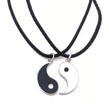 Colar Yin Yang Duplo Da Amizade Best Friends Namorados - Prateado com black - Visão 1