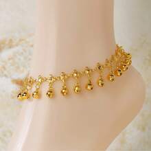 1pc Fashionable Minimalist Delicate Bell Anklet For Women, 18K Gold Plated Copper, Suitable For Beach Party, Holiday Gift, Daily Wear - Yellow Gold - View 8