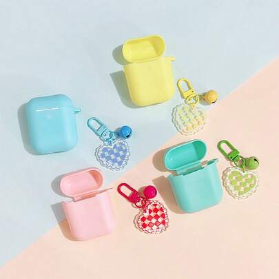 格子爱心铃铛吊坠彩色硅胶耳机保护套，适用于所有型号（1代、2代、3代、Pro），防刮耐用