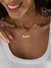 1 Piece Of High-Quality Custom Cuban Name Necklace, Gold-Plated Name Pendant, Customizable With English Name, Personalized Stainless Steel Necklace, Name Necklace, Custom Necklace, Women's Necklace, Women's Jewelry, Christmas Gift, Valentine's Day Gift, Personalized Gift, Unique Gift For Couples, Friends, Family, Anniversaries, Birthdays. - Multicolor - View 9