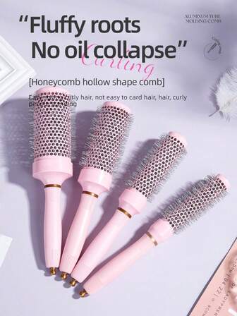 1pc Pink Barrel Hair Brush - Professional Ceramic & Thermal Aluminum Round Styling Brush With Anti-Static Bristles, Suitable For Blow Drying, Straightening And Curling - Salon Quality Blow Dryer Brush For Smooth, Shiny And Frizz-Free Hairstyles - Lightweight Hairstyling Tool For Men And Women
