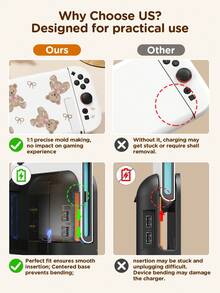 Ayotu 卡通熊蝴蝶结Switch保护壳，兼容新款Switch 2 (2025)/Switch NS/Switch OLED，无需取下保护壳即可安装在底座上，通用游戏手柄保护套，Switch游戏配件，防摔、防滑、防刮，时尚优雅，适合秋季、圣诞节、返校季、冬季等各种场合。 - 彩色 - 查看 5