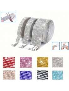 1 Piece, Self-Adhesive Rhinestone Strip, Sparkling Diamond Tape, DIY Craft Decoration, Multi-Coloured Glitter Roll, Suitable For Clothing And Home Decor, Effortlessly Cut And Stick For Decoration.