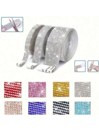 1 Piece, Self-Adhesive Rhinestone Strip, Sparkling Diamond Tape, DIY Craft Decoration, Multi-Coloured Glitter Roll, Suitable For Clothing And Home Decor, Effortlessly Cut And Stick For Decoration.