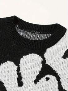 Men's Casual Letter Print Colorblock Long Sleeve Sweater, Autumn/Winter - Black - View 3