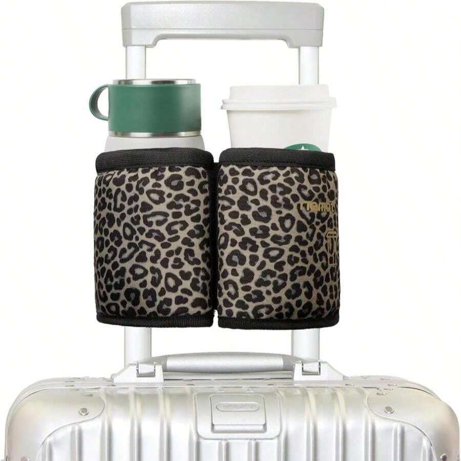 Riemot Luggage Travel Cup Holder Free Hand Drink Carrier - Hold Two Coffee Mugs - Fits Roll On Suitcase Handles - Gifts For Flight Attendants Travelers Accessories Grey - ColorG - 查看 1