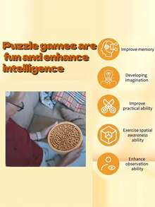 Ein kreisförmiges Holzmaze mit einer Stahlkugel und einem Bambusbalancebrett, 2 Metallkugel-Herausforderungen und Puzzle-Spiele zur Entwicklung der Fantasie und Förderung der Beobachtungsfähigkeit. Holzmaze-Spiel für Denksportaufgaben und intellektuelle Entwicklung, massives Holz-Rundmaze. - Verschiedenfarbig - Übersicht 4