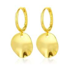 925 Sterling Silver Asymmetrical Elegant Disc Hoop Earrings, Women Fashion Plain Gold Round Clip-On Earrings - Gold - View 9