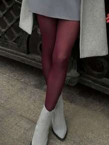 1pc Stockings Plus Size Womens Burgundy Long Socks Perfect For Daily Wear Stretch Comfort Fit Feminine Elegance Year Round Favorite Soft Material Photo Ready - 酒紅色 - 查看 5