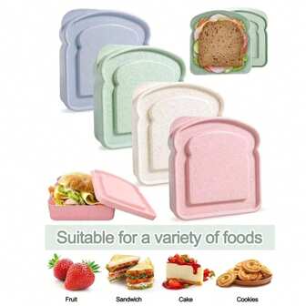1 st/4 st bentobox, smörgåsbehållare, matlåda i plastform, rostat bröd, förvaringslåda för mat med lock, återanvändbar, mikrovågs- och diskmaskinsvänlig, lämplig för familjer eller vuxna, köksredskap, söta former och olika färger, lämplig för fester och utomhuspicknickar