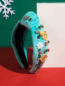 1 Băng đô Giáng sinh bằng vải nhung, bông tuyết đính đá, cây thông Noel, thiết kế người đàn ông bánh gừng, phụ kiện tóc lạ mắt trang trí ngày lễ - Màu xanh lam - Xem 4