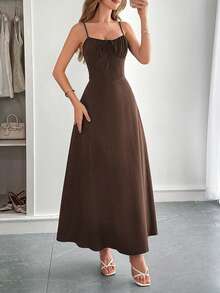 PoPoHouse 女士长裙，优雅性感波西米亚风沙滩度假纯色派对吊带裙，情人节女装，春夏女装