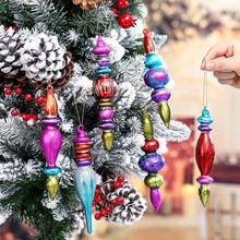 6 Pcs Large 7.1inch Christmas Finials Glass Vintage Ornaments Hanging for Holiday Tree Decoration - Multicolor - Ver 5