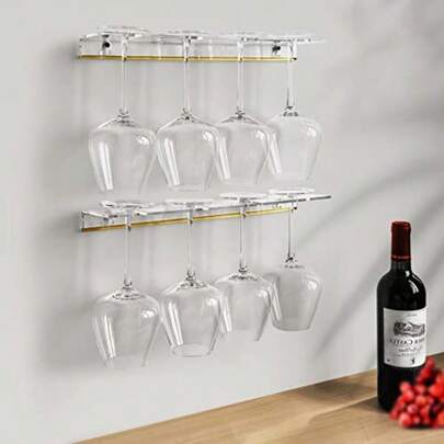 Wine Glass Holder Wall Mounted Wall Wine Glass Storage Shelves Stemware Wall Rack Clear Acrylic Under Cabinet Wine Glass Holder 4 Glasses 2 Pack