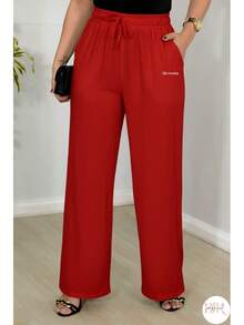 Wide-Leg Pants In DUNA Fabric With Lining, Pockets, And Elasticated Waist. - Red - View 3