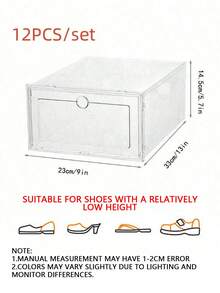 6/12pcs Waterproof Transparent Plastic Shoe Boxes - Multifunctional Stackable Rectangular Sports Shoes Storage Display Boxes, Suitable For Wardrobe, With Magnetic Transparent Foldable Shoe Boxes, Dustproof Shoe Boxes, Unisex