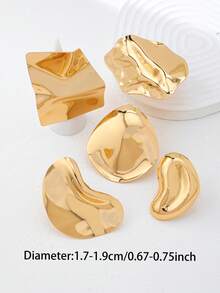 Set de 5 anillos gruesos apilables de color dorado, anillos de metal exagerados y sobredimensionados para mujeres, joyería para fiestas - Dorado - Ver 3