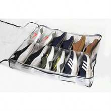 Zapatera bajo cama. Transparente plastico resistente para guardar hasta 12 pares de zapatos. Zapatera de almacenamiento horizontal con asa. 70 x 60 x15 cm - Traslcido - Ver 1
