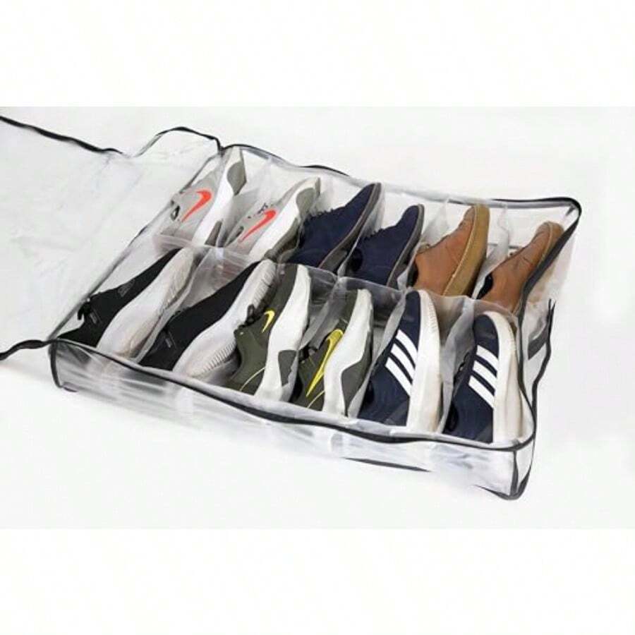 Zapatera bajo cama. Transparente plastico resistente para guardar hasta 12 pares de zapatos. Zapatera de almacenamiento horizontal con asa. 70 x 60 x15 cm - Traslcido - Ver 1