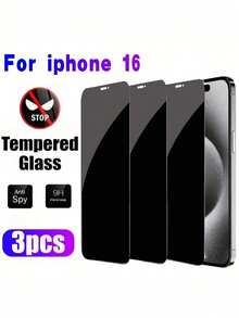 3片装全屏防窥钢化玻璃屏幕保护膜，兼容苹果16 Pro Max、15 Pro Max、15 Pro、14 Pro Max、13、12、11英寸手机，防窥全屏保护膜 - 黑色 - 查看 16